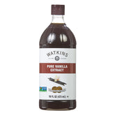 Watkins botella frente con etiqueta visible que garantiza sabor auténtico