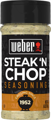 Weber frasco frontal del Steak 'N Chop mostrando diseño y practicidad