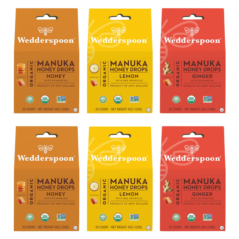 Wedderspoon frente del pack mostrando las seis cajas y el diseño orgánico