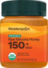 Wedderspoon tarro frontal de Manuka 150+ MGO muestra calidad premium
