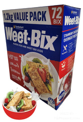 Weet-Bix frente del paquete mostrando tamaño 1.2 kg y conveniencia