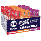 Welch's caja frontal mostrando 50 tiras surtidas y fácil almacenamiento