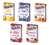 SINGLES TO GO! Welch's frente del pack variedad mostrando los cinco sabores y conveniencia