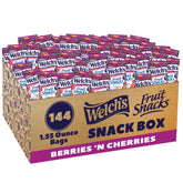 Welch's frente del empaque mostrando paquete de 144 bolsas, práctico para almacenamiento