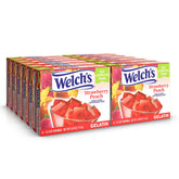 Welch's empaque frontal de gelatina fresa durazno mostrando marca y sabor, conveniencia inmediata