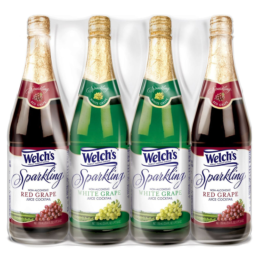 Welch's pack frontal de 4 botellas 750 ml mostrando variedad y aspecto festivo