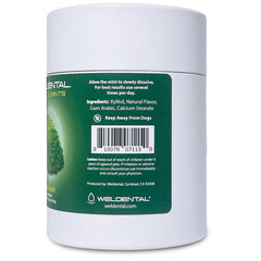 WELdental primer plano de pastilla con xilitol, textura crujiente y sabor