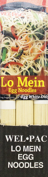 Welpac paquete frontal de fideos Lo Mein 10 oz mostrando etiqueta y certificación kosher