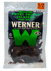 Werner bolsa frontal 8 oz Sweet Smoked Jalapeño mostrando marca y diseño, fácil identificación