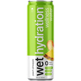 WET HYDRATION lata frontal mostrando Peach Pineapple y beneficio hidratación rápida