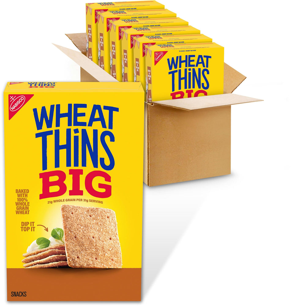 Wheat Thins caja frontal mostrando el paquete y conveniencia