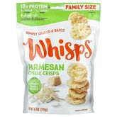 Whisps CRISPS PARMESAN paquete frontal mostrando porciones listas para comer y conveniencia