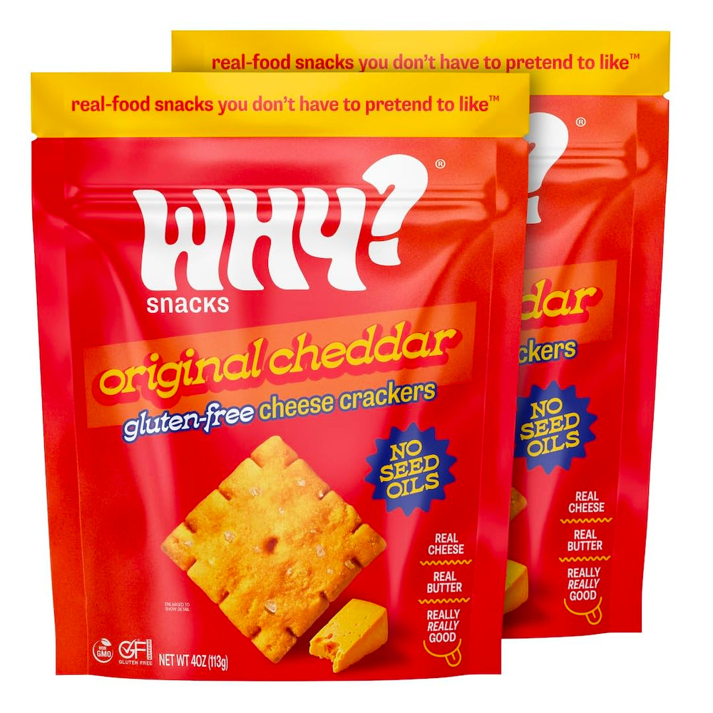 WHY? SNACKS paquete frontal mostrando diseño y beneficios limpios