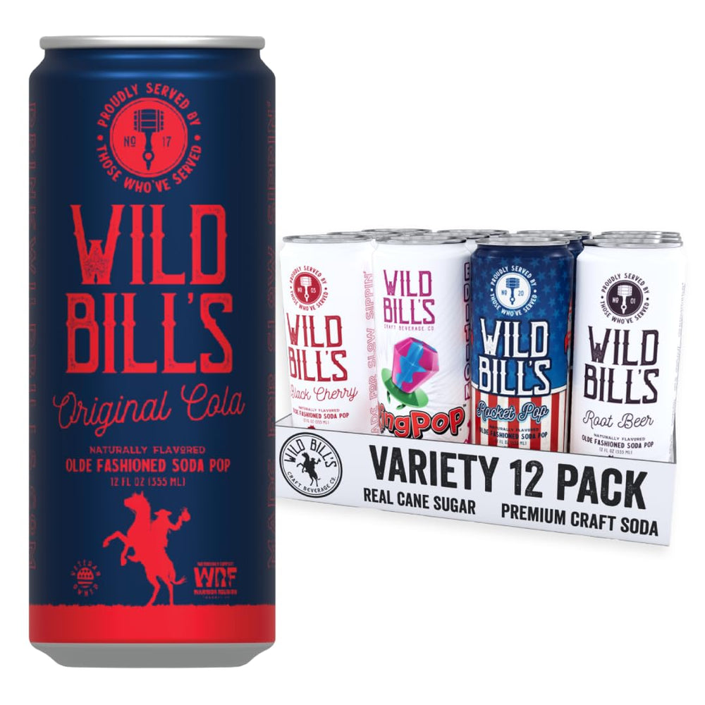 Wild Bill's paquete frontal mostrando las 12 latas para elegir variedad