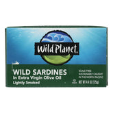 Wild Planet lata frontal mostrando sardinas en aceite y almacenamiento práctico