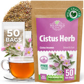 WILDFIELD HERBS vista frontal de la caja mostrando 50 bolsitas y marca