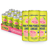 Wildwonder lata al frente mostrando el diseño y sabor pomelo limeade, refresca con probióticos