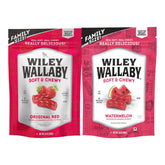 WILEY WALLABY empaque frontal mostrando bolsas reseñables y variedad de sabores