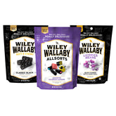 WILEY WALLABY empaque frontal mostrando tres bolsas, conveniencia y variedad