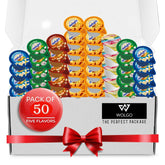 Wolgo pack frente con 50 mini cremas y variedad de sabores para conveniencia