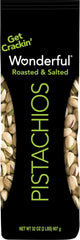 Wonderful Pistachios frente de la bolsa mostrando tamaño y marca, fácil de almacenar