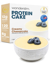 WonderSlim empaque frontal del sabor Creamy Cheesecake mostrando diseño y beneficio práctico