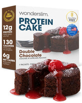 Wonderslim empaque frontal doble chocolate mostrando porción y diseño atractivo