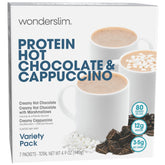 Wonderslim frente del empaque mostrando variedad de sabores y conveniencia