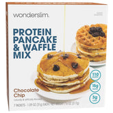 WonderSlim paquete frontal chocolate chip mostrando beneficios y porciones