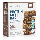 WonderSlim vista frontal del paquete Fudge Graham que muestra diseño y cantidad