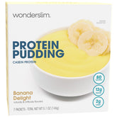 Wonderslim empaque frontal mostrando porciones y sabor banana, ideal control calorías