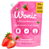 WONIZ puré de fresa envase frontal, muestra producto listo y práctico