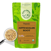 Worldwide Botanicals paquete frontal de astrágalo orgánico mostrando la bolsa