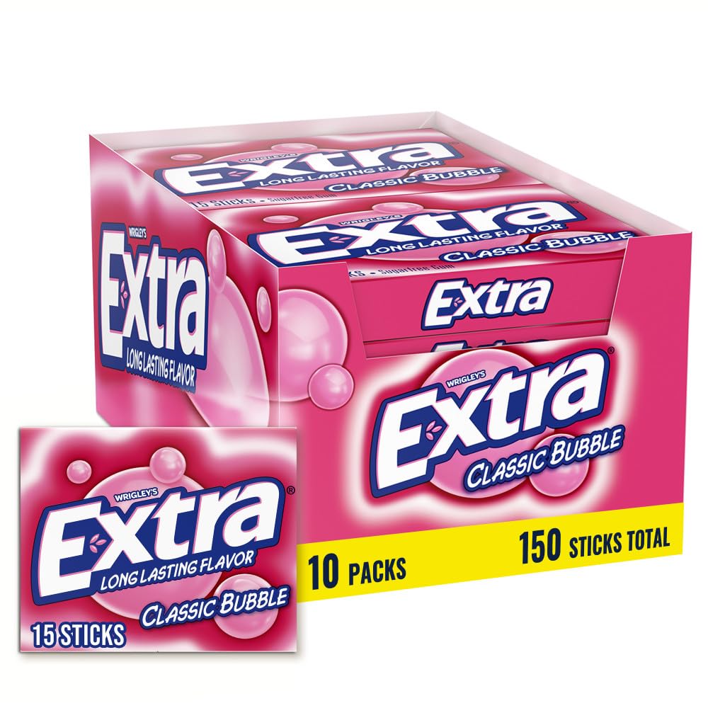 WRIGLEY'S EXTRA vista frontal del empaque mostrando cantidad y marca, conveniencia inmediata