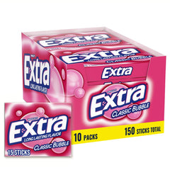 WRIGLEY'S EXTRA vista frontal del empaque mostrando cantidad y marca, conveniencia inmediata