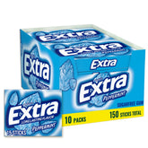 WRIGLEY'S EXTRA paquete frontal mostrando la caja y beneficios de menta