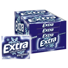 WRIGLEY'S EXTRA frontal del paquete mostrando 10 barras, conveniencia inmediata