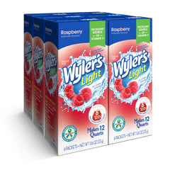 Wyler's Light empaque frontal frambuesa mostrando cantidad y beneficios