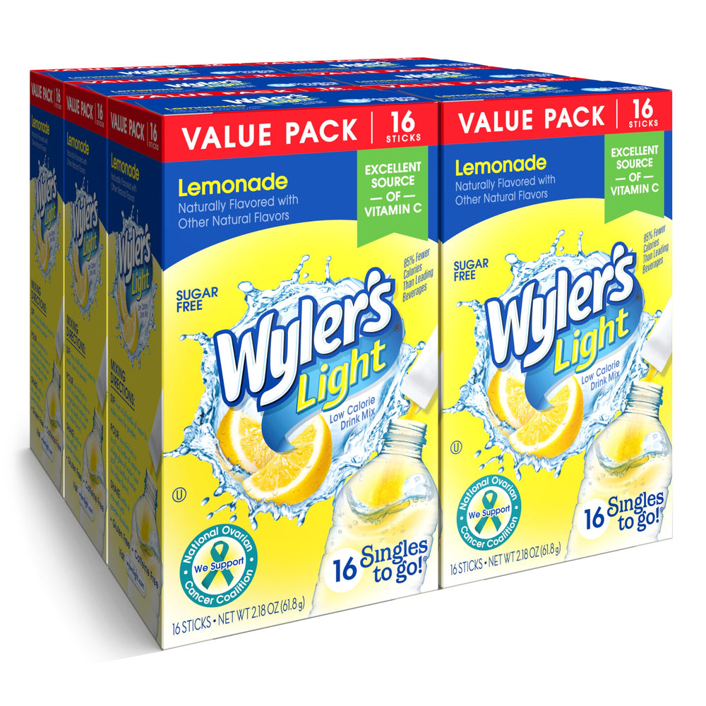 Wyler's Light frente del empaque mostrando 96 sobres y beneficio de porciones