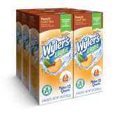 Wyler's Light paquete frontal mostrando 36 sobres y sabor durazno, opción baja en calorías