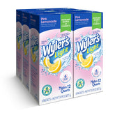 Wyler's Light frontal del paquete Pink Lemonade mostrando la cantidad y beneficio
