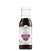 Yamasa Katsu Sauce vista frontal con botella y etiqueta clara mostrando uso