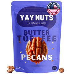 YAY NUTS bolsa frontal con pecanas toffee, apariencia premium y atractivo visual