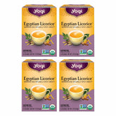 Yogi embalaje frontal mostrando cajas del té egipcio de regaliz, solución orgánica