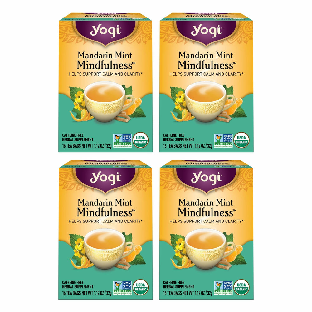 Yogi mandarin mint packaging frontal mostrando diseño y beneficios