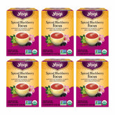 Yogi frontal del paquete Spiced Blackberry mostrando diseño y certificaciones orgánicas
