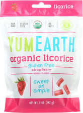 YumEarth frontal del paquete mostrando etiqueta orgánica y beneficio sin gluten