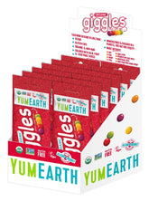 YumEarth paquete frontal Giggles mostrando diseño y cantidad