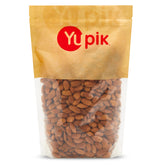 Yupik paquete delantero mostrando almendras crudas grandes y beneficios naturales
