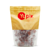 Yupik empaque frontal de caramelos de arce en forma de hoja mostrando cantidad